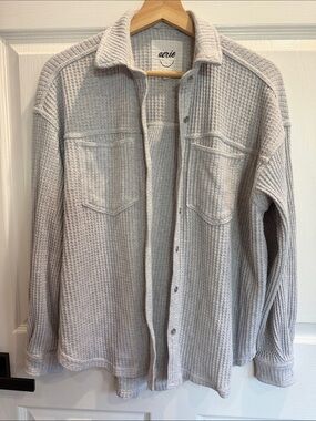 aerie Light Gray lumber Jane Waffle-Knit Cardigan